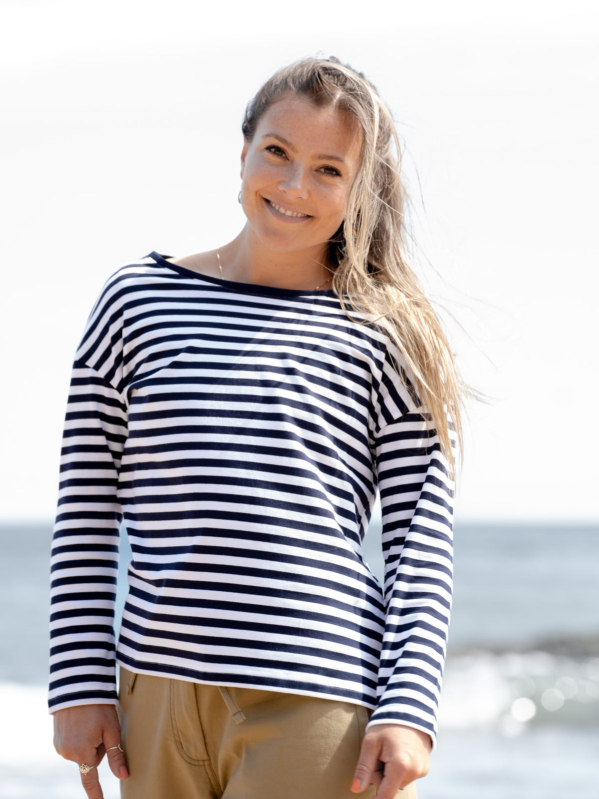 Organic Cotton Long Sleeve Stripe Tee - Womens