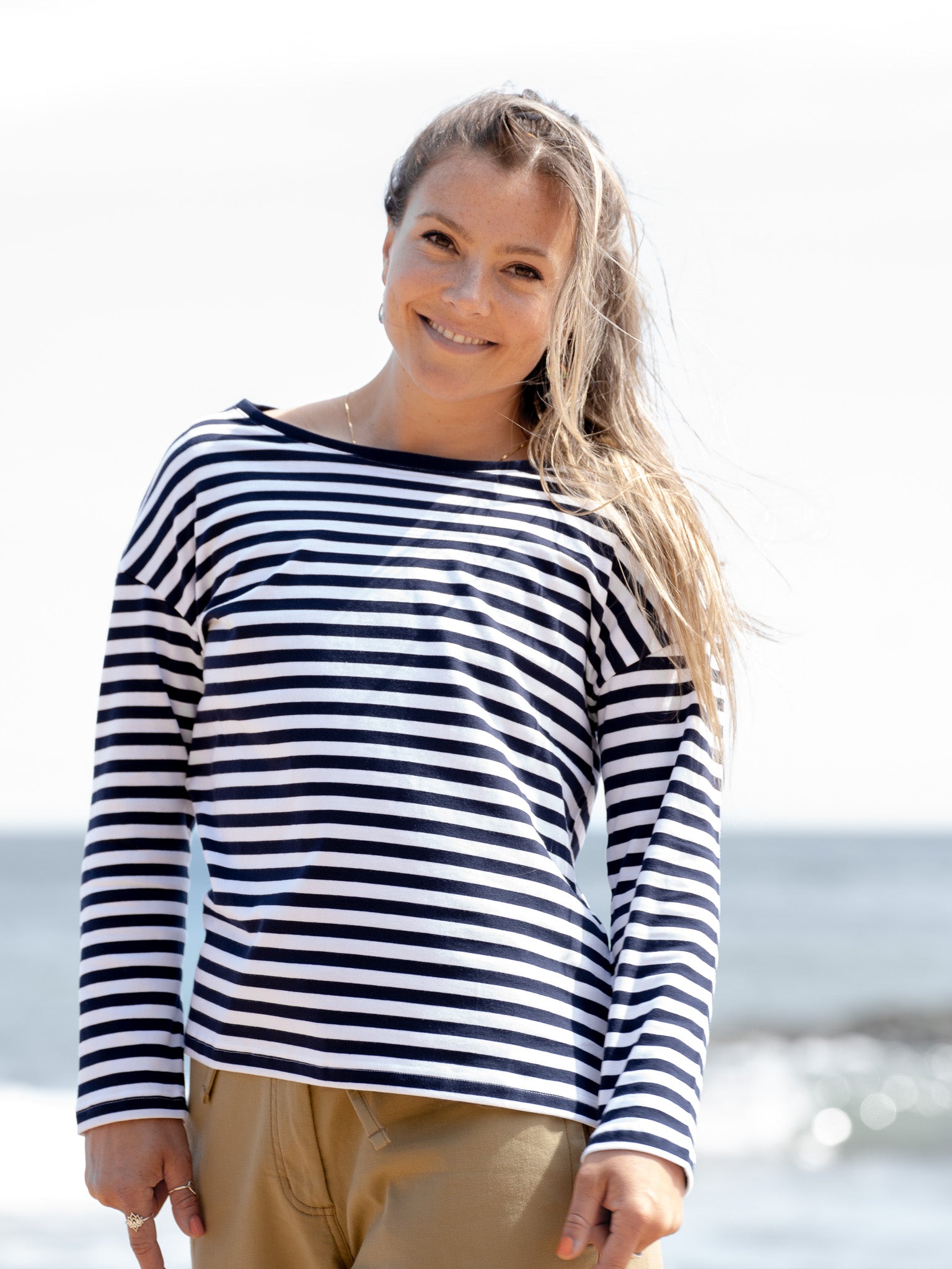 Organic Cotton Long Sleeve Stripe Tee - Womens - MeanderApparel
